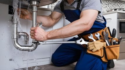 Technician using electronic equipment to detect a plumbing leak in Estero